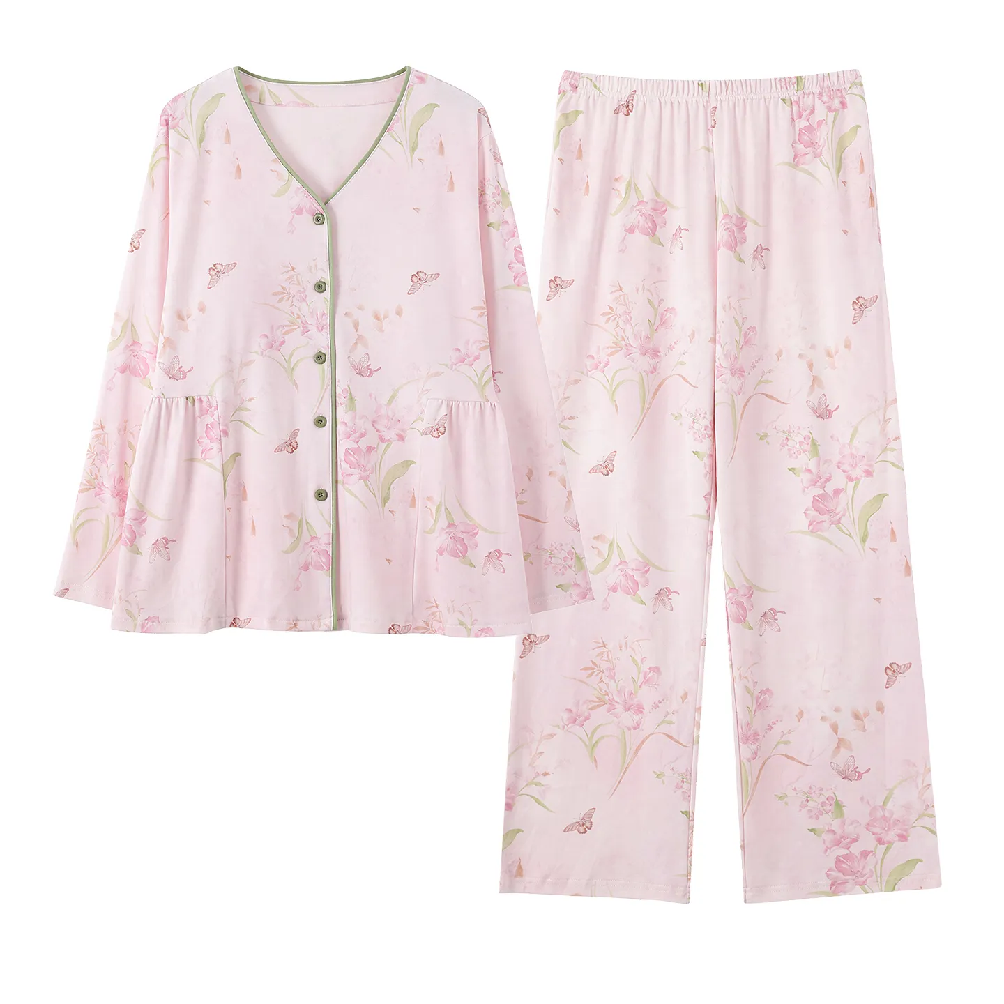 New Women's Fashion Pure Cotton New Chinese Style Floral V-Neck Cardigan Wearable Outside Loungewear Set · Wholesale · OEM · Worldwide Shipping - View 4