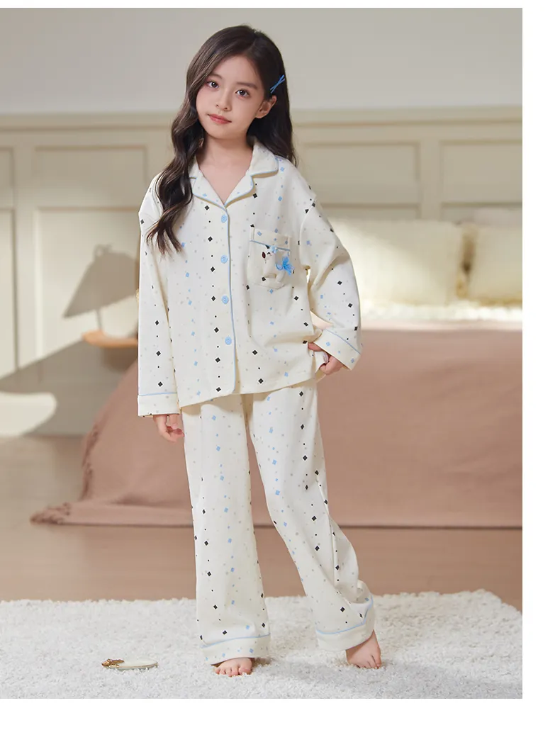 New Children's Pajamas Pure Cotton Cartoon Girls Long Sleeve Long Pants Cute Lapel Cardigan Outer Wear Loungewear Set · Wholesale · OEM · Worldwide Shipping - Detail 10