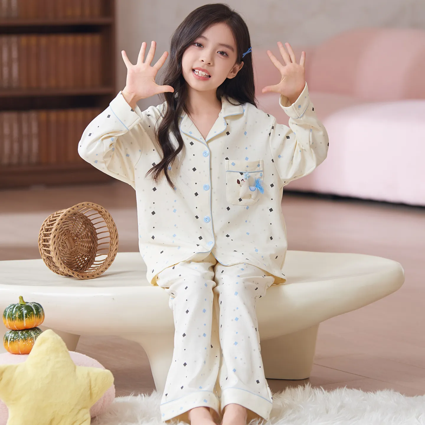 New Children's Pajamas Pure Cotton Cartoon Girls Long Sleeve Long Pants Cute Lapel Cardigan Outer Wear Loungewear Set · Wholesale · OEM · Worldwide Shipping - View 1