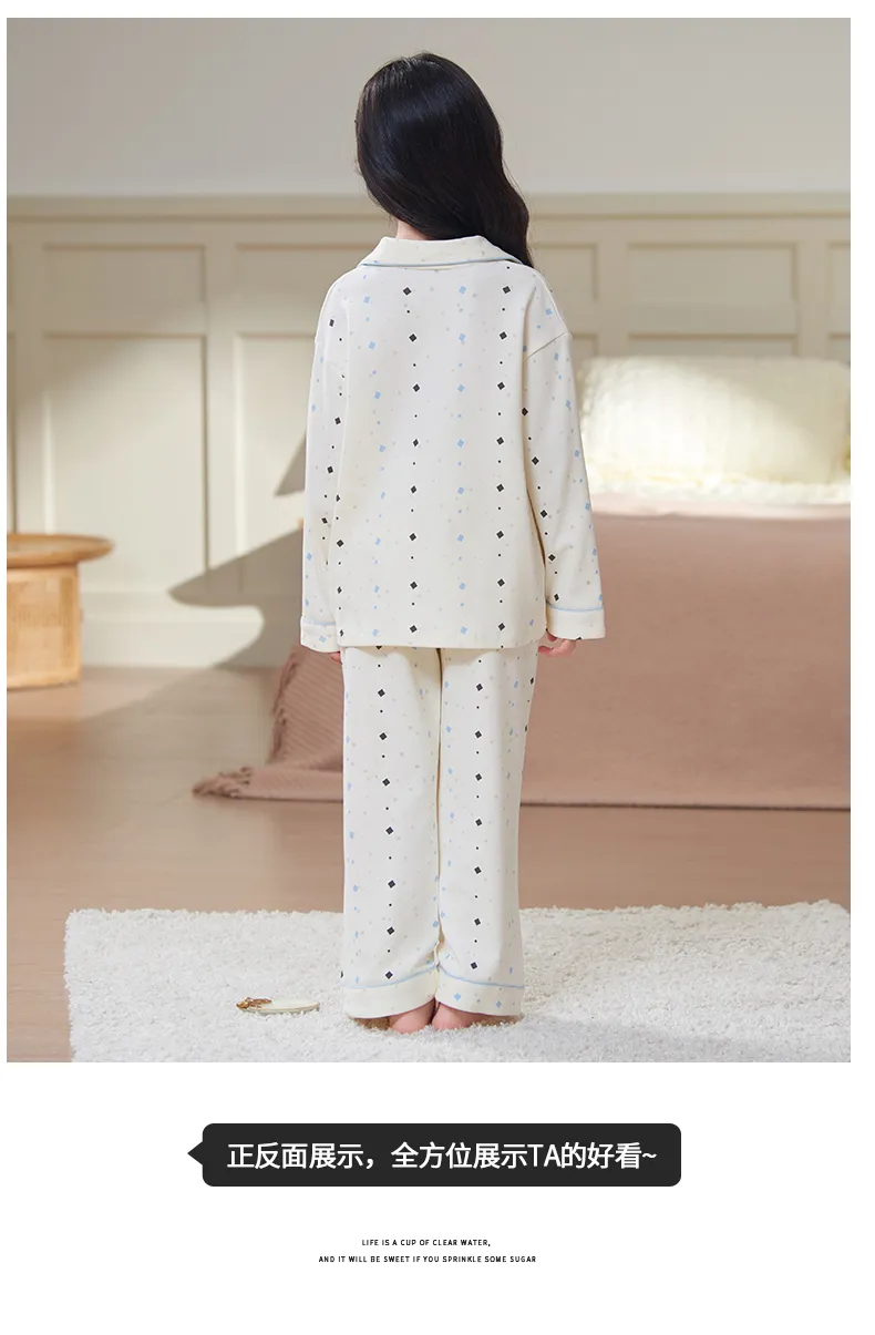 New Children's Pajamas Pure Cotton Cartoon Girls Long Sleeve Long Pants Cute Lapel Cardigan Outer Wear Loungewear Set · Wholesale · OEM · Worldwide Shipping - Detail 13