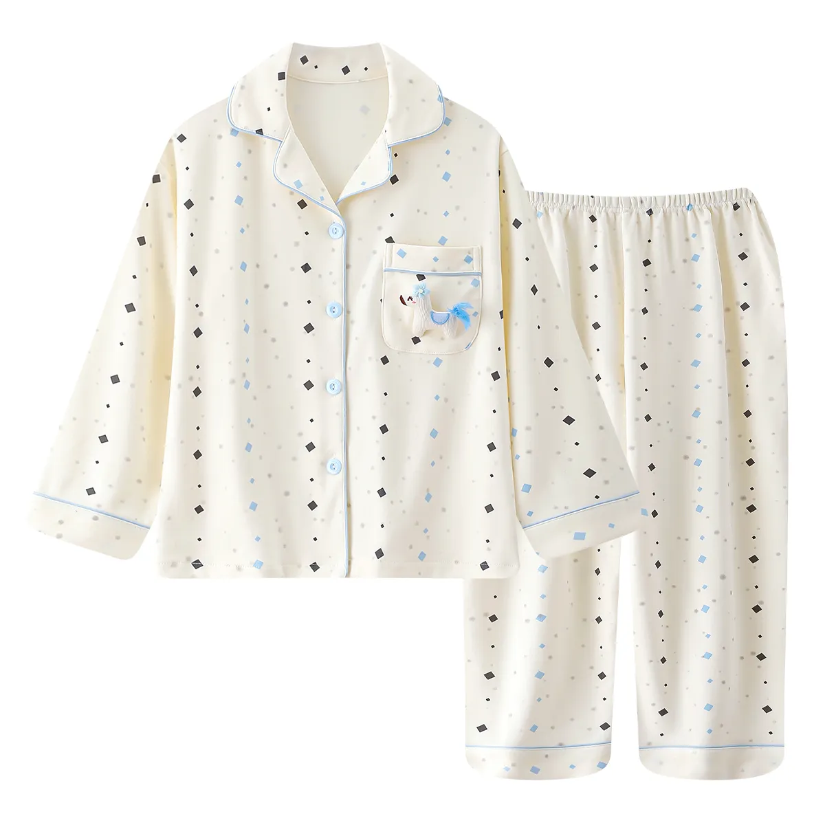 New Children's Pajamas Pure Cotton Cartoon Girls Long Sleeve Long Pants Cute Lapel Cardigan Outer Wear Loungewear Set · Wholesale · OEM · Worldwide Shipping - View 4