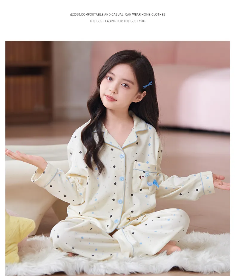 New Children's Pajamas Pure Cotton Cartoon Girls Long Sleeve Long Pants Cute Lapel Cardigan Outer Wear Loungewear Set · Wholesale · OEM · Worldwide Shipping - Detail 11