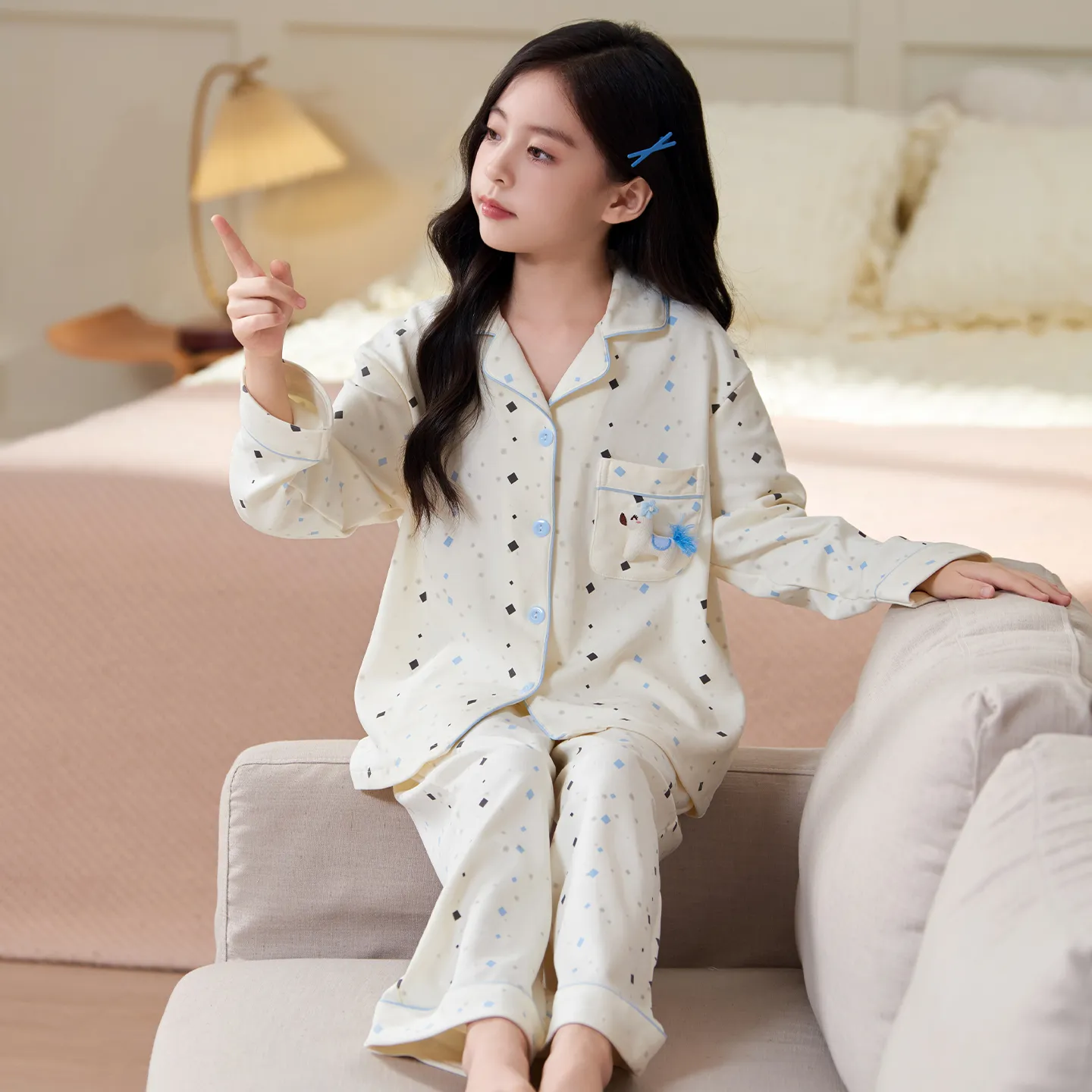 New Children's Pajamas Pure Cotton Cartoon Girls Long Sleeve Long Pants Cute Lapel Cardigan Outer Wear Loungewear Set · Wholesale · OEM · Worldwide Shipping - View 2