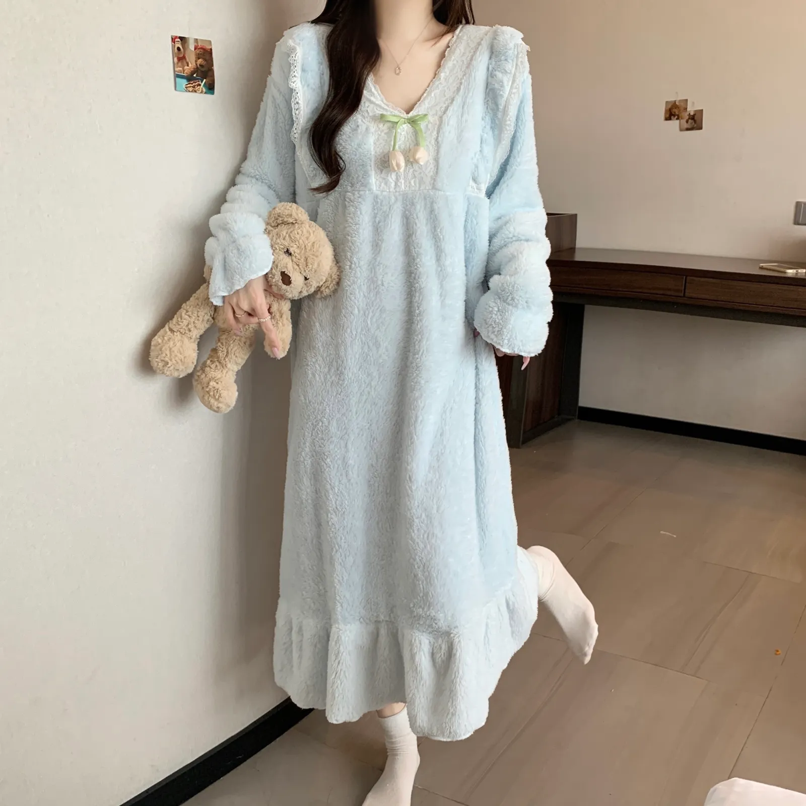 Women's Pajamas Winter New Long Plush Nightdress Korean Style Loose Plus Size 125kg Wearable Loungewear M-5XL · Wholesale · OEM · Worldwide Shipping - View 2