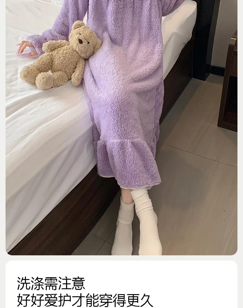 Women's Pajamas Winter New Long Plush Nightdress Korean Style Loose Plus Size 125kg Wearable Loungewear M-5XL · Wholesale · OEM · Worldwide Shipping - Detail 13