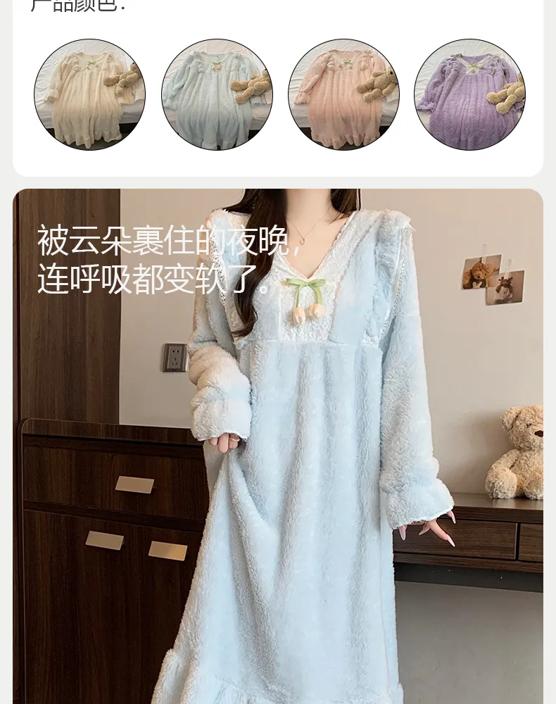 Women's Pajamas Winter New Long Plush Nightdress Korean Style Loose Plus Size 125kg Wearable Loungewear M-5XL · Wholesale · OEM · Worldwide Shipping - Detail 2