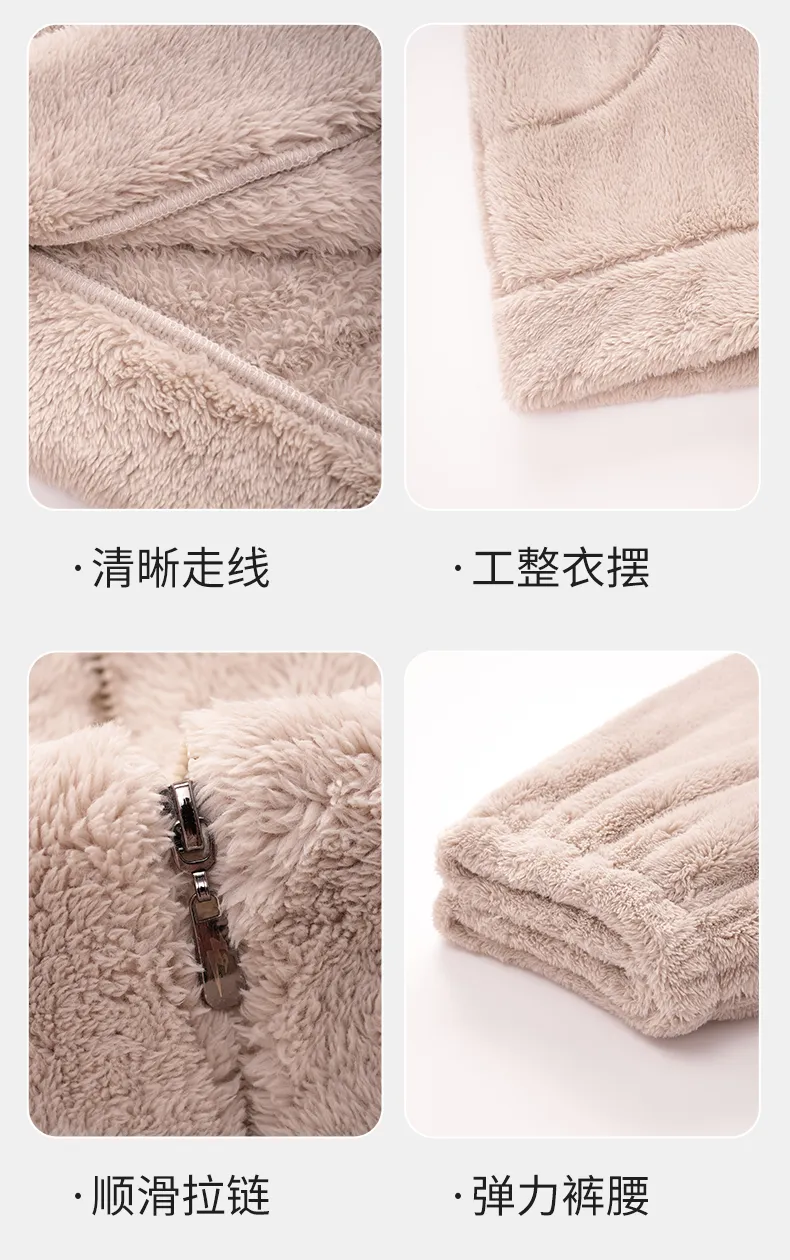 New Coral Fleece Long-Length Thickened Warm Men's Sporty Stand-Collar Zipper Wearable Outside Loungewear Set · Wholesale · OEM · Worldwide Shipping - Detail 15