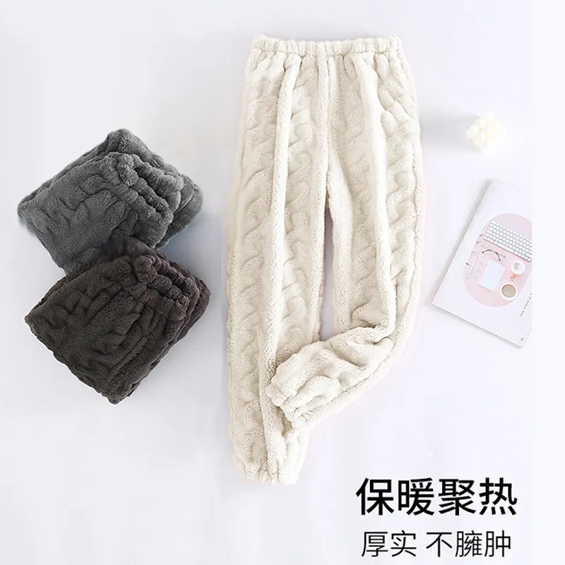 Autumn Winter Couple Long Plush Pajama Pants Casual Homewear Minimalist Solid Color Mid-Rise Loose Thickened Jogger Pants Wearable Outside · Wholesale · OEM · Worldwide Shipping - View 1