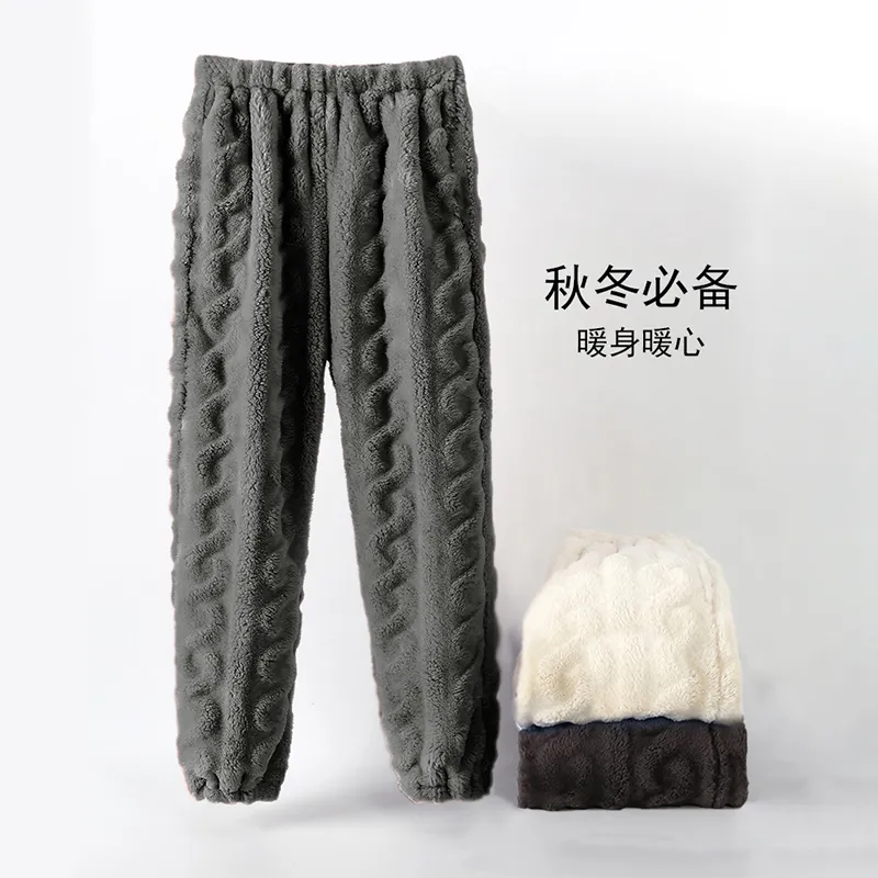 Autumn Winter Couple Long Plush Pajama Pants Casual Homewear Minimalist Solid Color Mid-Rise Loose Thickened Jogger Pants Wearable Outside · Wholesale · OEM · Worldwide Shipping - View 2