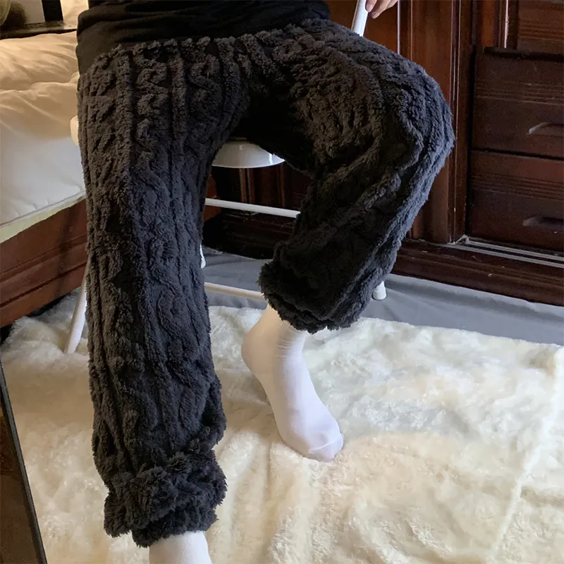 Pantalon de pyjama homme en peluche à poils longs, automne-hiver, uni et minimaliste, taille mi-haute, chaud, vêtement d'intérieur, pantalon à motif jacquard à chevilles resserrées, portable à l'extérieur · Grossiste · OEM · Mondial - View 4