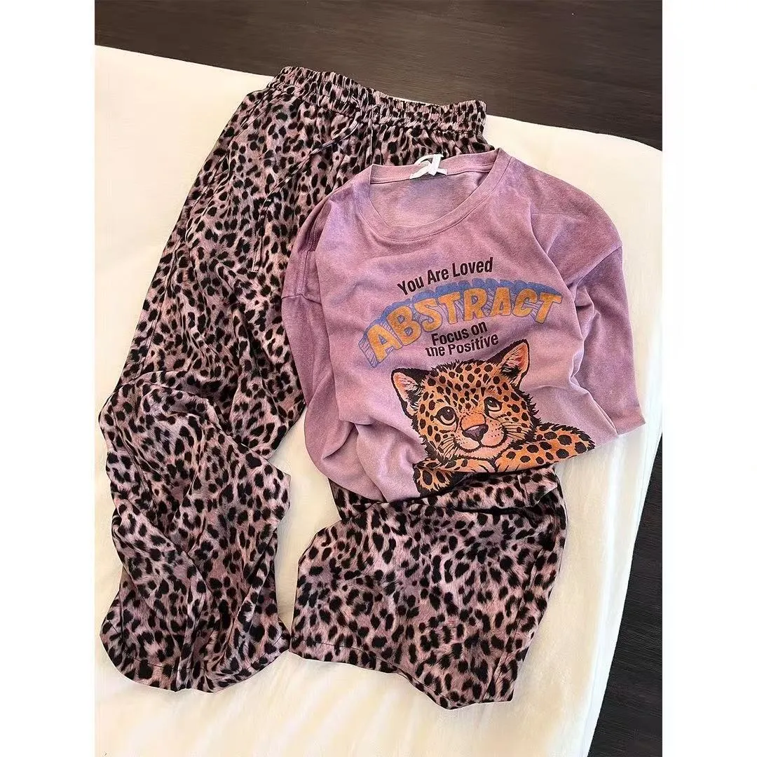 Pyjama femme style coréen, ensemble pyjama tendance printemps-automne, léopard violet mignon, tenue d'intérieur · Grossiste · OEM · Mondial - View 4