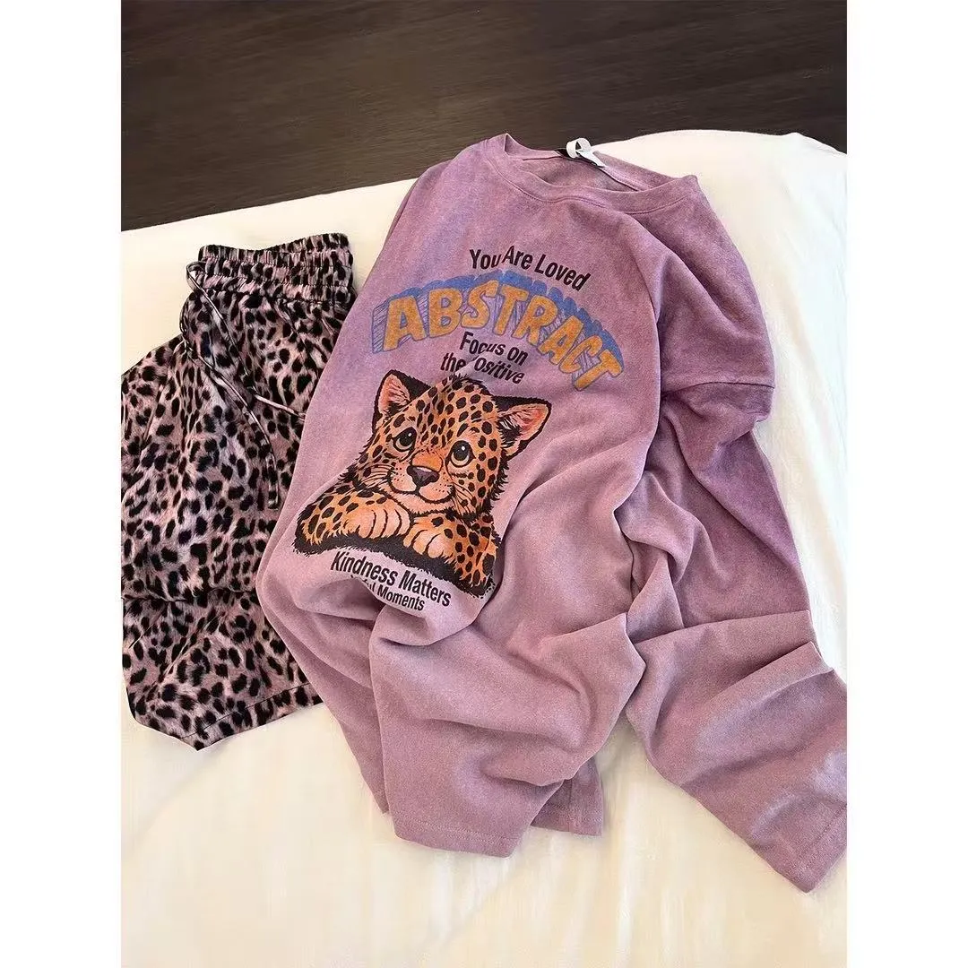 Pyjama femme style coréen, ensemble pyjama tendance printemps-automne, léopard violet mignon, tenue d'intérieur · Grossiste · OEM · Mondial - Detail 3