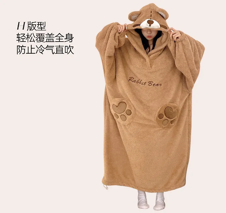 Robe de nuit combinaison en peluche pour femme, nouvelle collection hiver, polaire épaisse et doublée, chien mignon en relief, vêtement d'intérieur pour étudiantes · Grossiste · OEM · Mondial - Detail 6