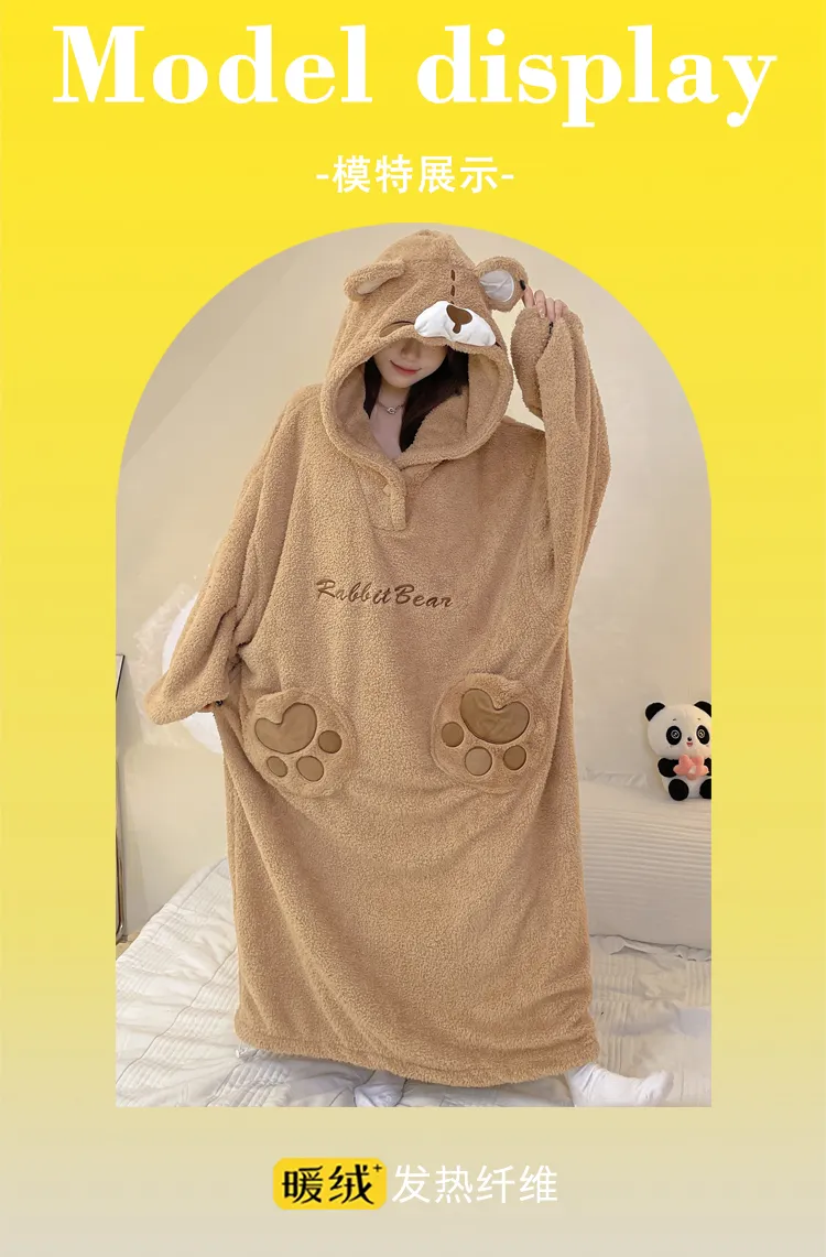 Robe de nuit combinaison en peluche pour femme, nouvelle collection hiver, polaire épaisse et doublée, chien mignon en relief, vêtement d'intérieur pour étudiantes · Grossiste · OEM · Mondial - Detail 13