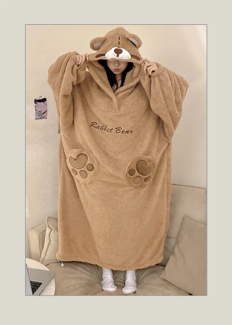 Robe de nuit combinaison en peluche pour femme, nouvelle collection hiver, polaire épaisse et doublée, chien mignon en relief, vêtement d'intérieur pour étudiantes · Grossiste · OEM · Mondial - Detail 16