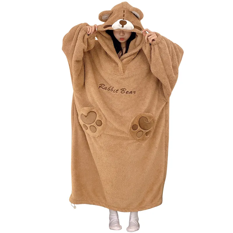 Robe de nuit combinaison en peluche pour femme, nouvelle collection hiver, polaire épaisse et doublée, chien mignon en relief, vêtement d'intérieur pour étudiantes · Grossiste · OEM · Mondial - View 4
