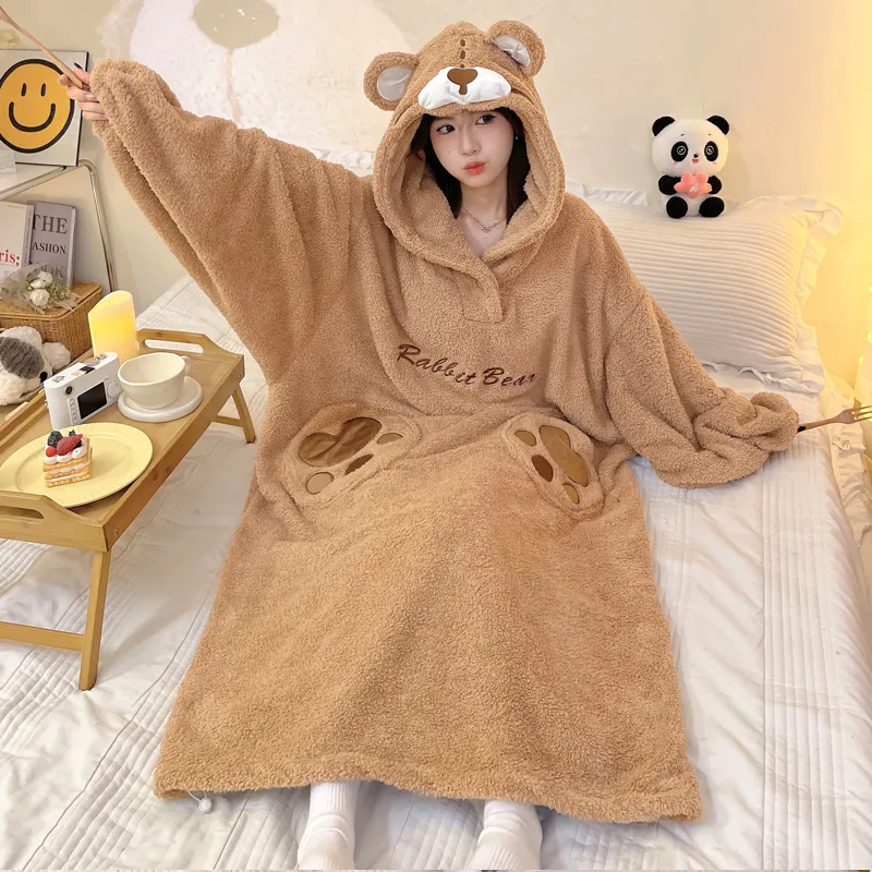 Plush Fleece One-Piece Nightdress for Women Winter New Arrival Thickened Coral Fleece 3D Cute Puppy Student Loungewear · Wholesale · OEM · Worldwide Shipping