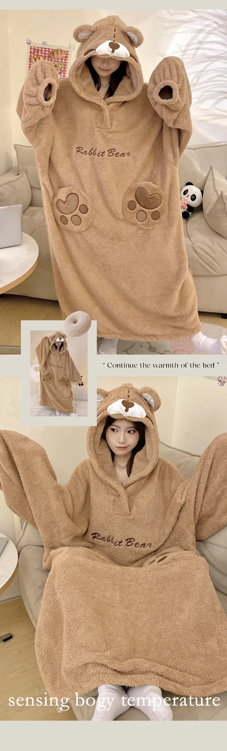 Robe de nuit combinaison en peluche pour femme, nouvelle collection hiver, polaire épaisse et doublée, chien mignon en relief, vêtement d'intérieur pour étudiantes · Grossiste · OEM · Mondial - Detail 15