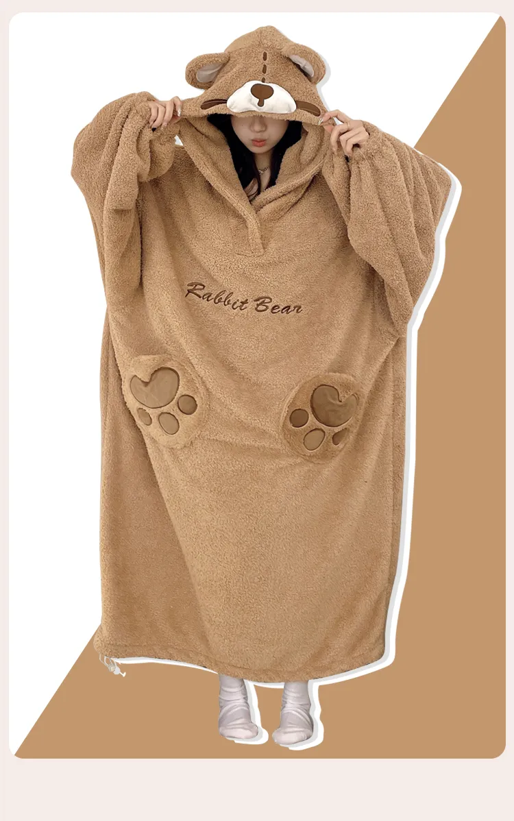 Robe de nuit combinaison en peluche pour femme, nouvelle collection hiver, polaire épaisse et doublée, chien mignon en relief, vêtement d'intérieur pour étudiantes · Grossiste · OEM · Mondial - Detail 3