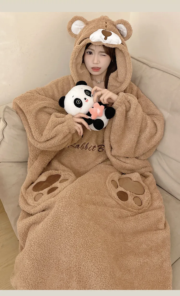 Robe de nuit combinaison en peluche pour femme, nouvelle collection hiver, polaire épaisse et doublée, chien mignon en relief, vêtement d'intérieur pour étudiantes · Grossiste · OEM · Mondial - Detail 14