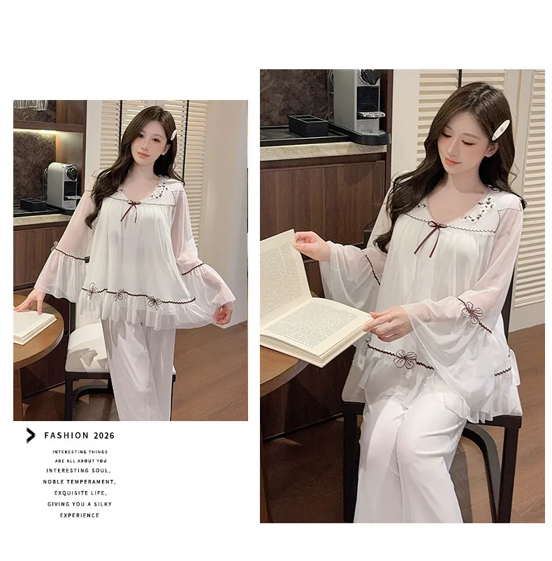 Chengxin Women's Autumn Pajama Set, Princess Style Cotton-Like Lining with Lace and Mesh, Sweet Design with Padding · Wholesale · OEM · Worldwide Shipping - Detail 7