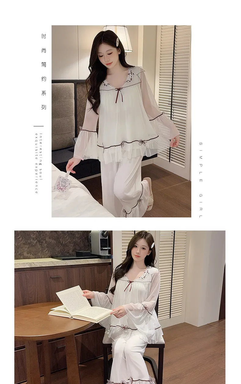 Chengxin Women's Autumn Pajama Set, Princess Style Cotton-Like Lining with Lace and Mesh, Sweet Design with Padding · Wholesale · OEM · Worldwide Shipping - Detail 4