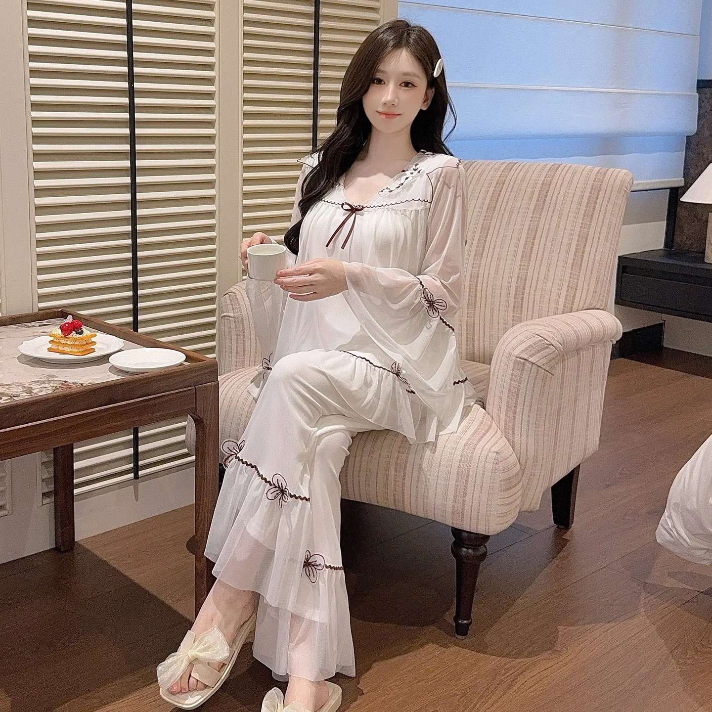 Chengxin Women's Autumn Pajama Set, Princess Style Cotton-Like Lining with Lace and Mesh, Sweet Design with Padding · Wholesale · OEM · Worldwide Shipping - View 2