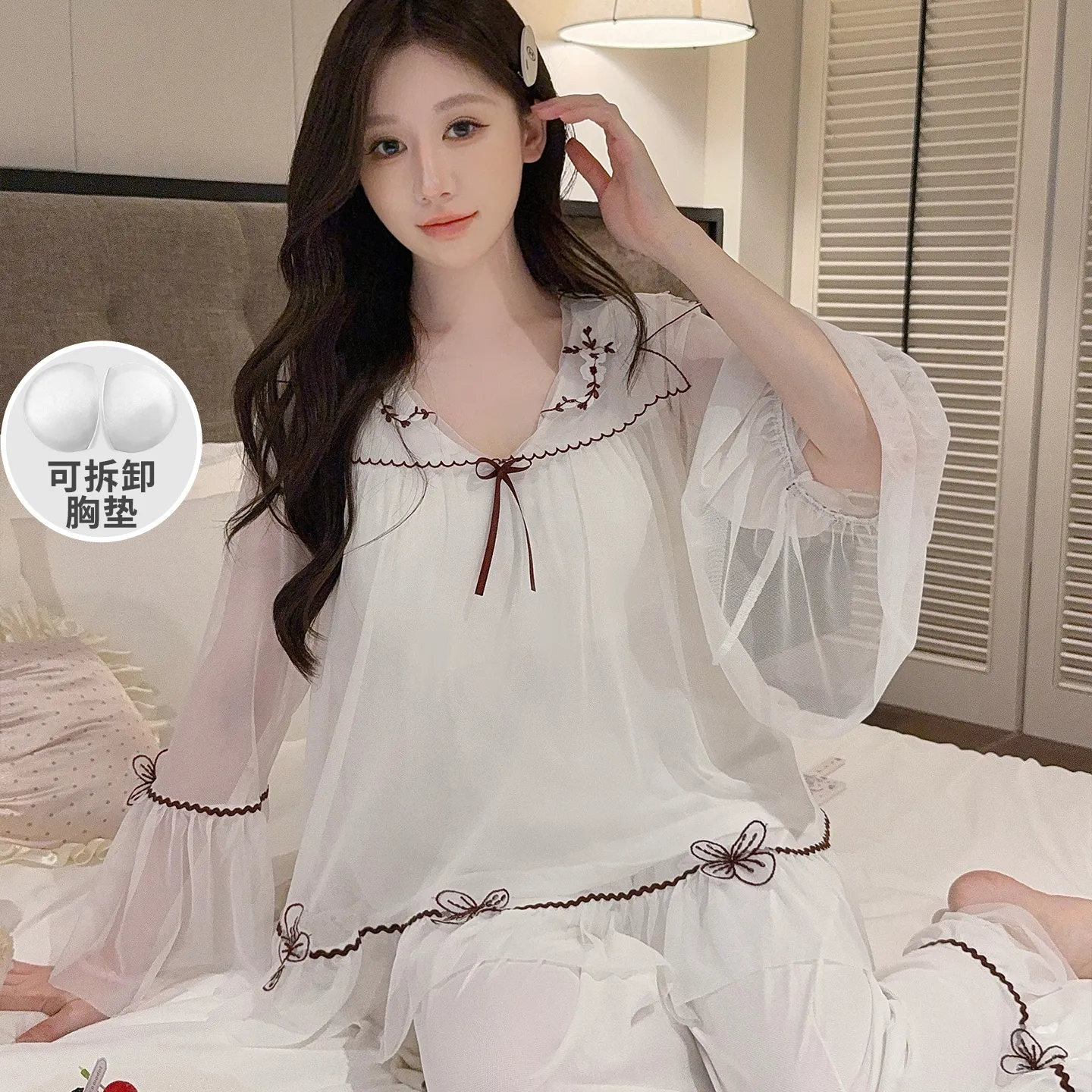 Chengxin Women's Autumn Pajama Set, Princess Style Cotton-Like Lining with Lace and Mesh, Sweet Design with Padding · Wholesale · OEM · Worldwide Shipping - View 4