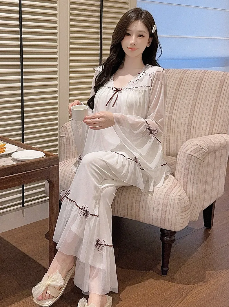 Chengxin Women's Autumn Pajama Set, Princess Style Cotton-Like Lining with Lace and Mesh, Sweet Design with Padding · Wholesale · OEM · Worldwide Shipping - Detail 6
