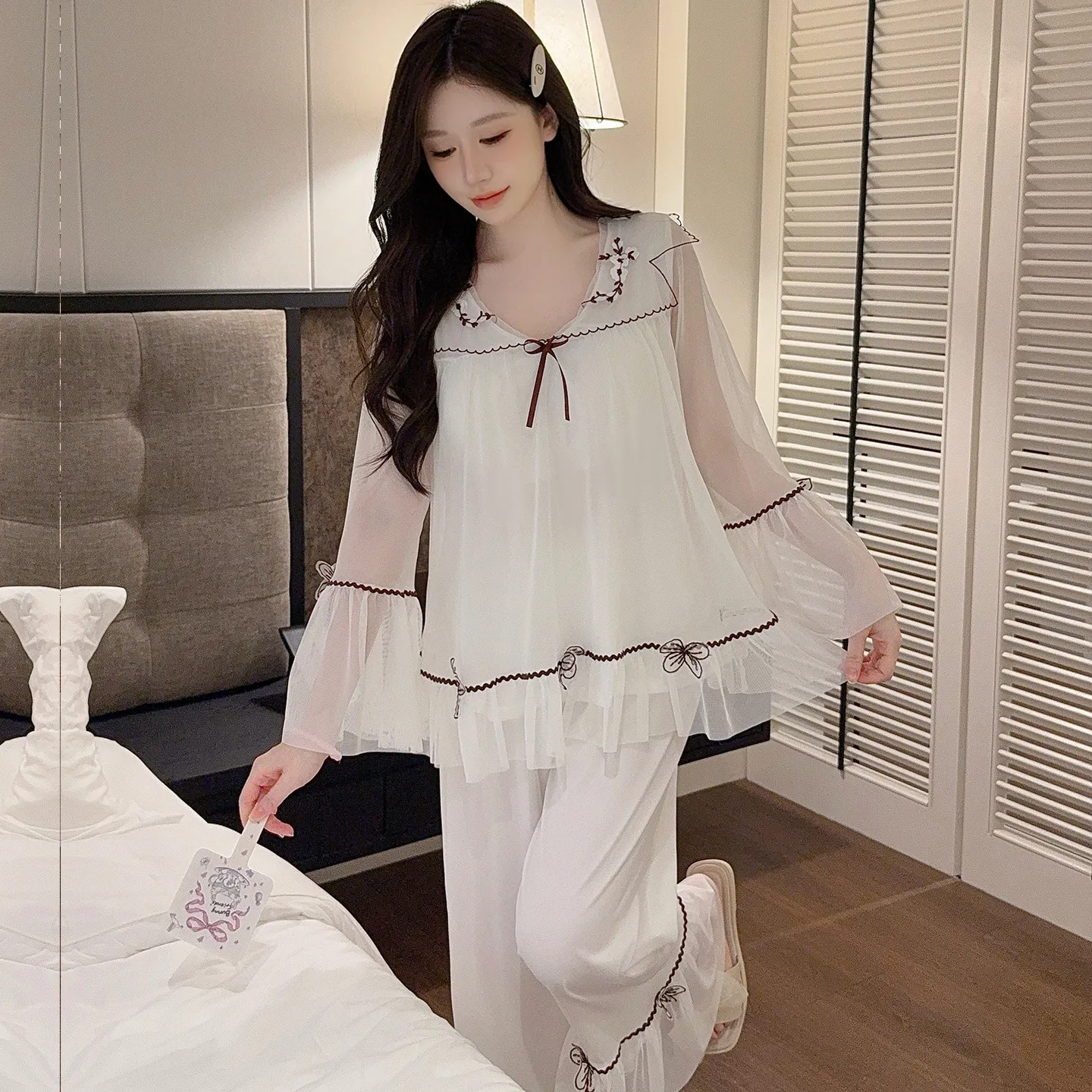 Chengxin Women's Autumn Pajama Set, Princess Style Cotton-Like Lining with Lace and Mesh, Sweet Design with Padding · Wholesale · OEM · Worldwide Shipping - View 3