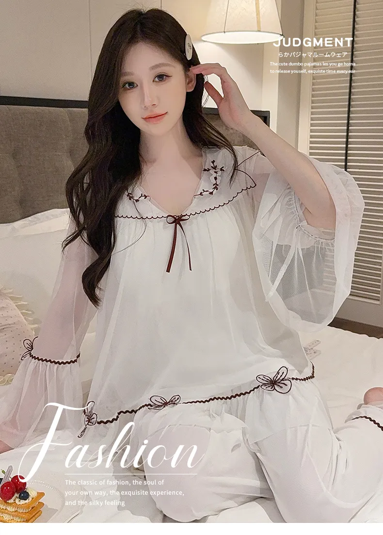 Chengxin Women's Autumn Pajama Set, Princess Style Cotton-Like Lining with Lace and Mesh, Sweet Design with Padding · Wholesale · OEM · Worldwide Shipping - Detail 1