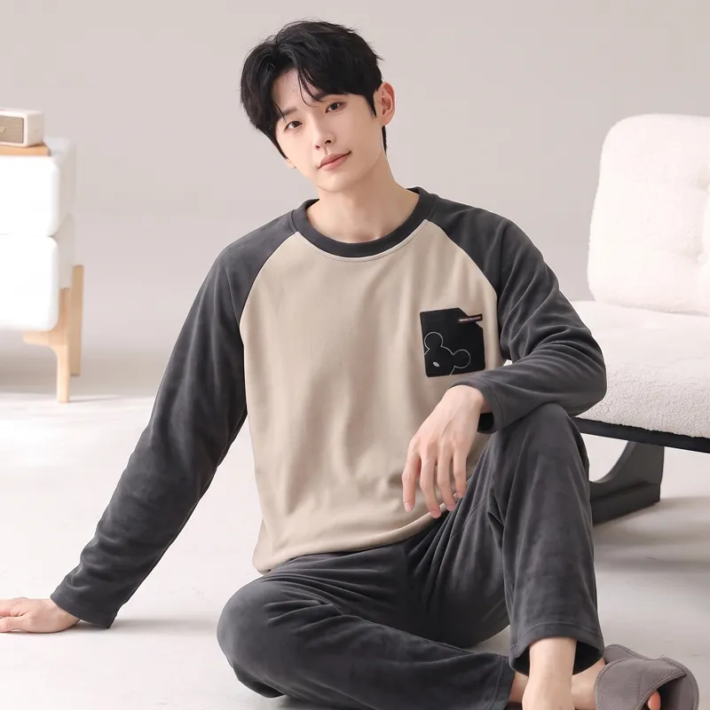 Nouveauté hiver pyjama homme double face polaire îlot épais décontracté homewear homme portable extérieur ensemble pyjama homme · Grossiste · OEM · Mondial