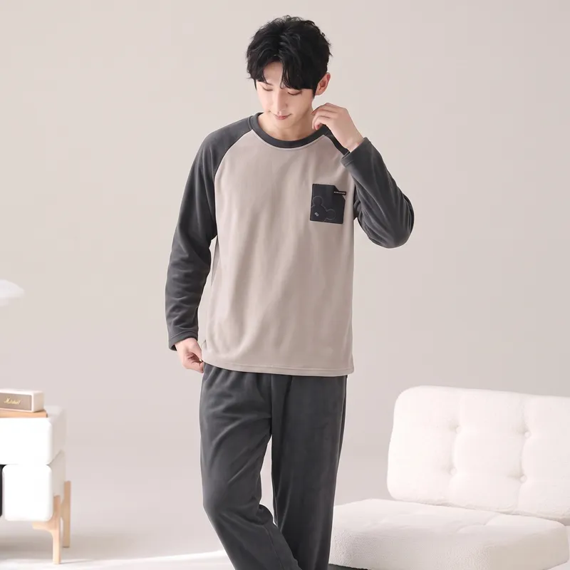 겨울 신상 남성 파자마 양면 아일랜드 플리스 두꺼운 캐주얼 홈웨어 남성 외출 가능 남성 파자마 세트 · 도매 · OEM · 전 세계 배송 - View 1