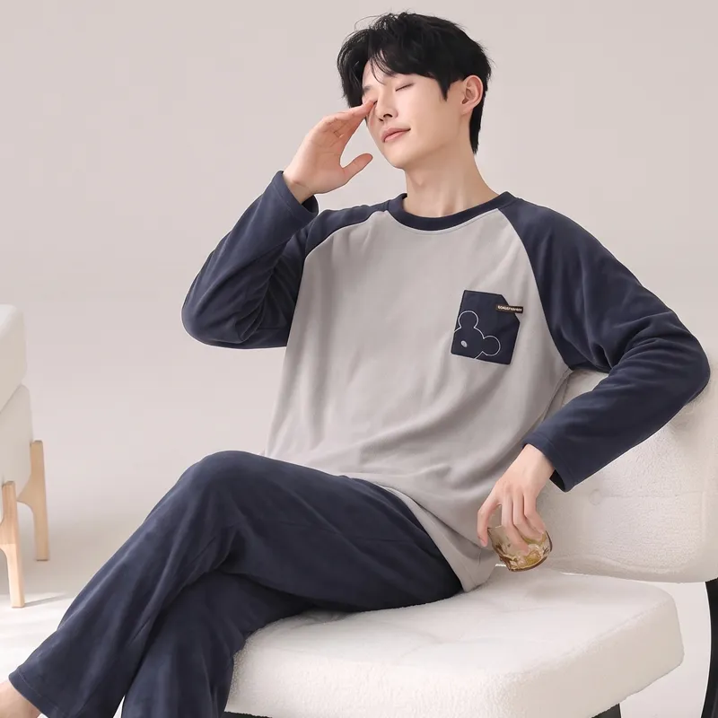 겨울 신상 남성 파자마 양면 아일랜드 플리스 두꺼운 캐주얼 홈웨어 남성 외출 가능 남성 파자마 세트 · 도매 · OEM · 전 세계 배송 - Detail 2