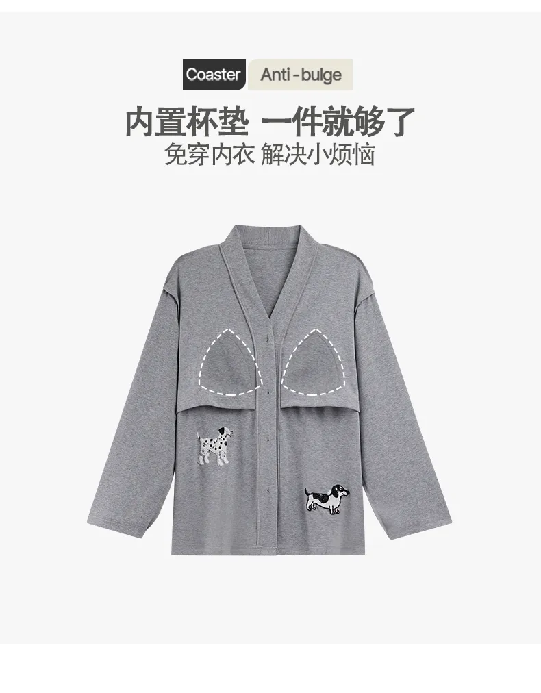 파자마 여성 가을겨울 신상 순면 달콤한 가슴패드 포함 카디건 파자마 여성 홈웨어 외출 세트 · 도매 · OEM · 전 세계 배송 - Detail 3