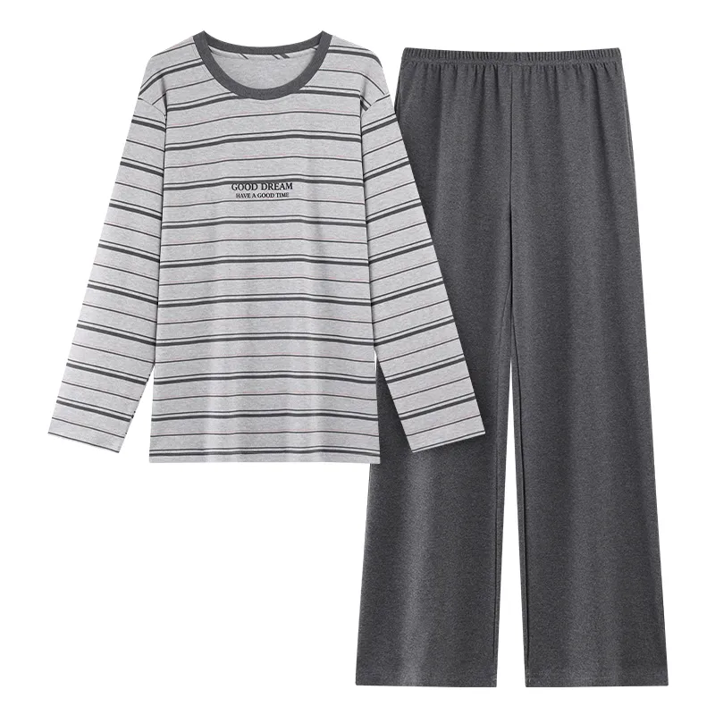 New Autumn/Winter Men's Sleepwear Double-Sided Pure Cotton Simple Pajamas Men's Wearable-Out Home Suit Set · Wholesale · OEM · Worldwide Shipping - View 4