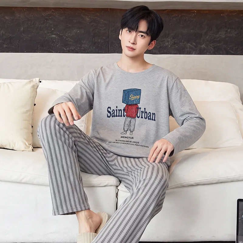 가을겨울 신상 남성 파자마 양면 순면 심플 파자마 남성 외출 가능 홈웨어 세트 · 도매 · OEM · 전 세계 배송