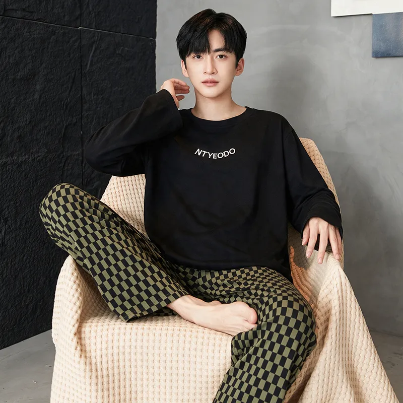 New Autumn Winter Men's Pajamas Double-Sided Pure Cotton High Quality Minimalist Pajamas Men's Wearable Outside Loungewear Set · Wholesale · OEM · Worldwide Shipping - View 2