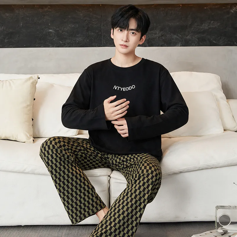 New Autumn Winter Men's Pajamas Double-Sided Pure Cotton High Quality Minimalist Pajamas Men's Wearable Outside Loungewear Set · Wholesale · OEM · Worldwide Shipping