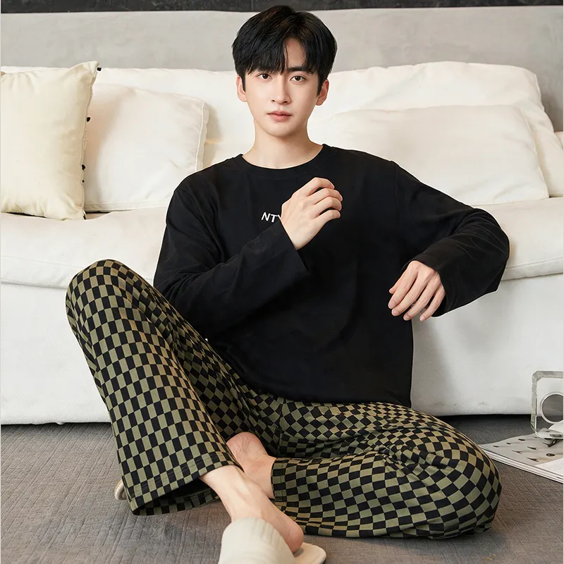 New Autumn Winter Men's Pajamas Double-Sided Pure Cotton High Quality Minimalist Pajamas Men's Wearable Outside Loungewear Set · Wholesale · OEM · Worldwide Shipping - View 3