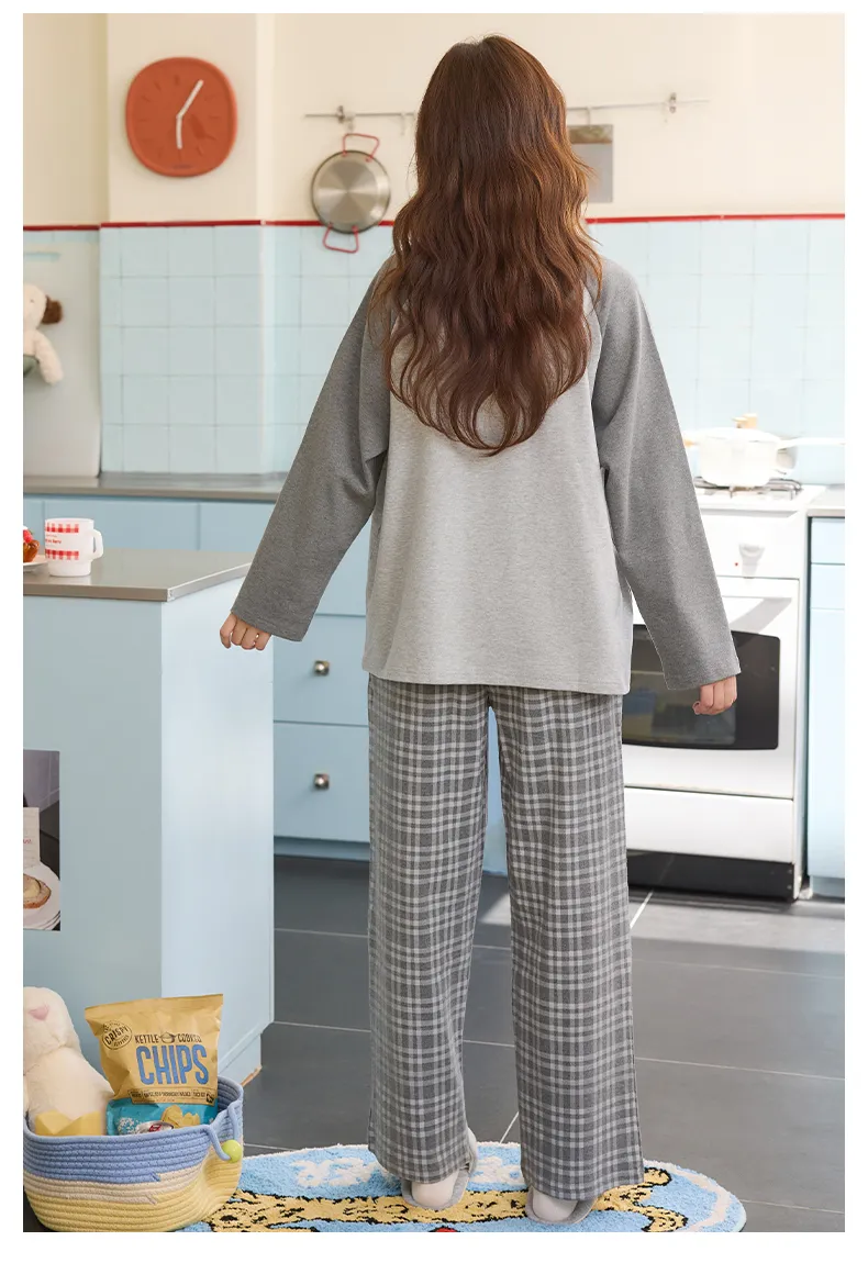 Banban Piyama Wanita Musim Gugur Dingin Baru Katun Murni Leher Bulat dengan Bantalan Bra INS Gaya Korea Kartun Lucu Set Pakaian Rumah · Grosir · OEM · Pengiriman Global - Detail 18