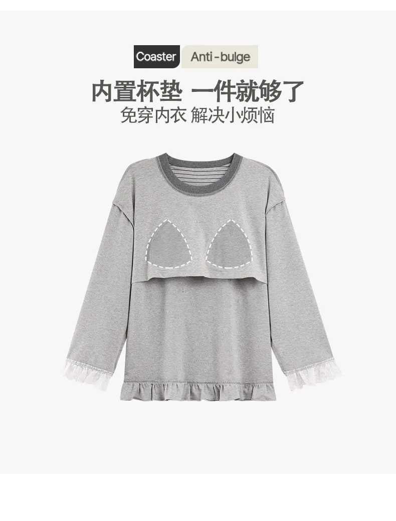 Ensemble de pyjama femme automne-hiver nouvelle collection pur coton col rond avec coussinets intégrés style ins coréen mignon · Grossiste · OEM · Mondial - Detail 3