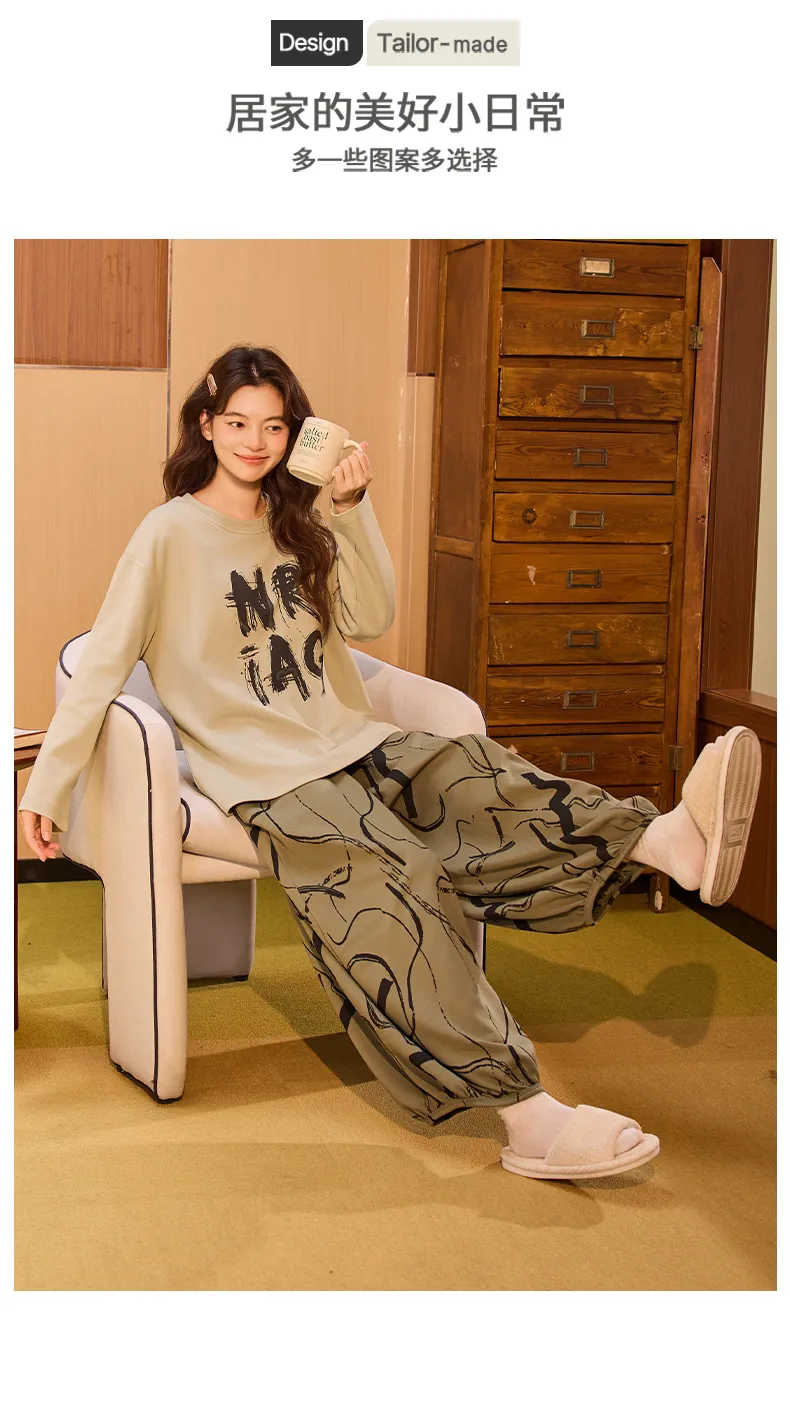 New Women's Pajamas Pure Cotton with Built-in Bra, Xiaohongshu/Ins Korean Style Harem Pants Cartoon Homewear Set · Wholesale · OEM · Worldwide Shipping - Detail 4