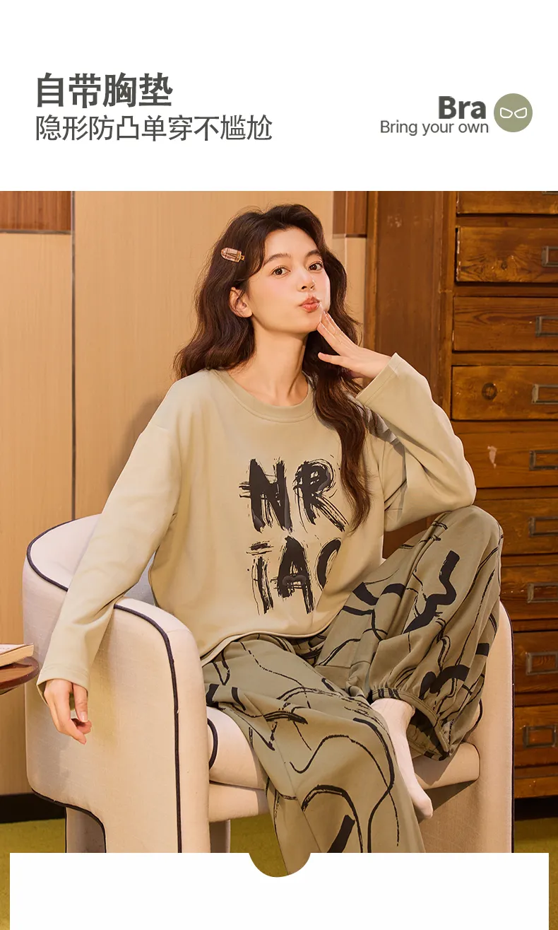 New Women's Pajamas Pure Cotton with Built-in Bra, Xiaohongshu/Ins Korean Style Harem Pants Cartoon Homewear Set · Wholesale · OEM · Worldwide Shipping - Detail 1