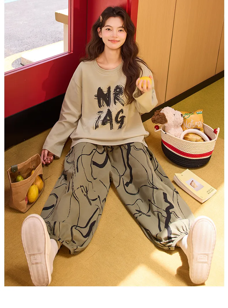 New Women's Pajamas Pure Cotton with Built-in Bra, Xiaohongshu/Ins Korean Style Harem Pants Cartoon Homewear Set · Wholesale · OEM · Worldwide Shipping - Detail 14