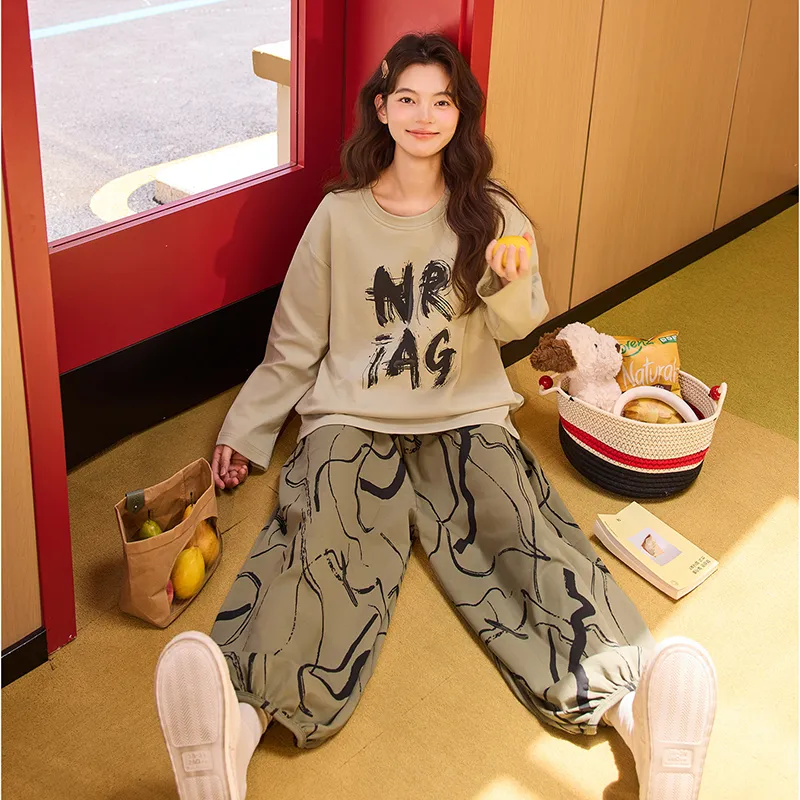 New Women's Pajamas Pure Cotton with Built-in Bra, Xiaohongshu/Ins Korean Style Harem Pants Cartoon Homewear Set · Wholesale · OEM · Worldwide Shipping - View 3