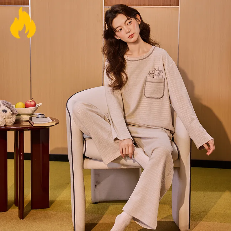 Women's Pajamas Autumn Winter German Velvet Cashmere Double-Sided AB Embossed Velvet Cute Cartoon Warm Wearable Outside Homewear Pajama Set for Women · Wholesale · OEM · Worldwide Shipping - Detail 3