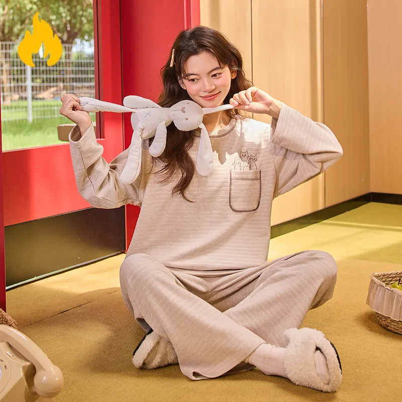 Women's Pajamas Autumn Winter German Velvet Cashmere Double-Sided AB Embossed Velvet Cute Cartoon Warm Wearable Outside Homewear Pajama Set for Women · Wholesale · OEM · Worldwide Shipping