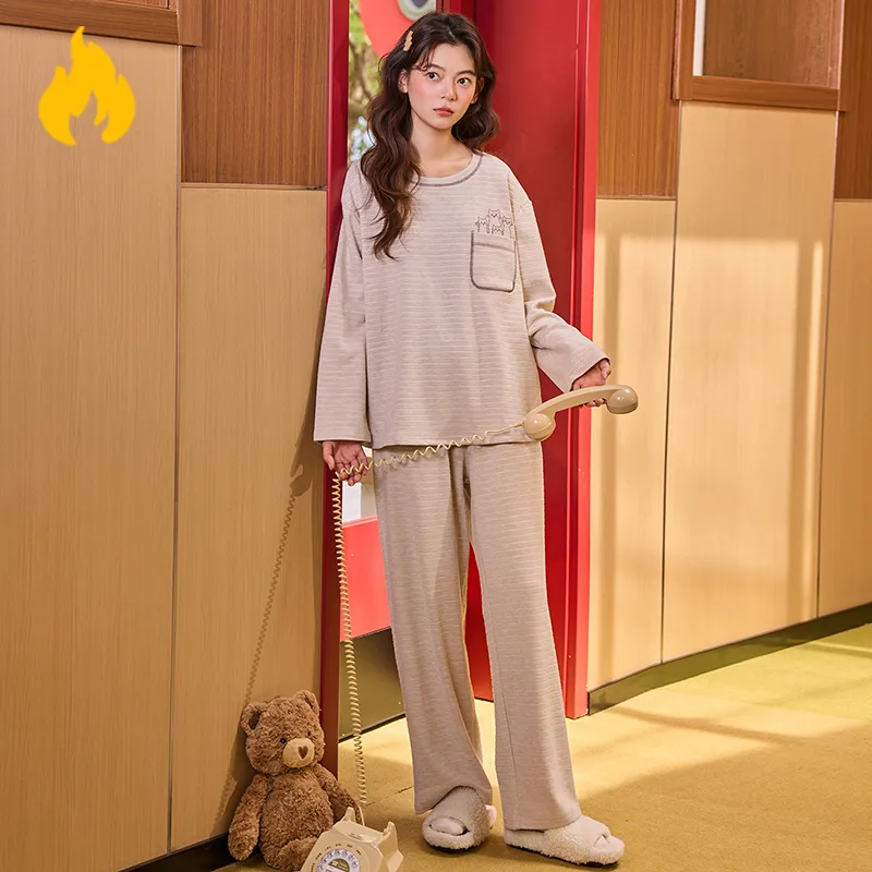Women's Pajamas Autumn Winter German Velvet Cashmere Double-Sided AB Embossed Velvet Cute Cartoon Warm Wearable Outside Homewear Pajama Set for Women · Wholesale · OEM · Worldwide Shipping - View 3