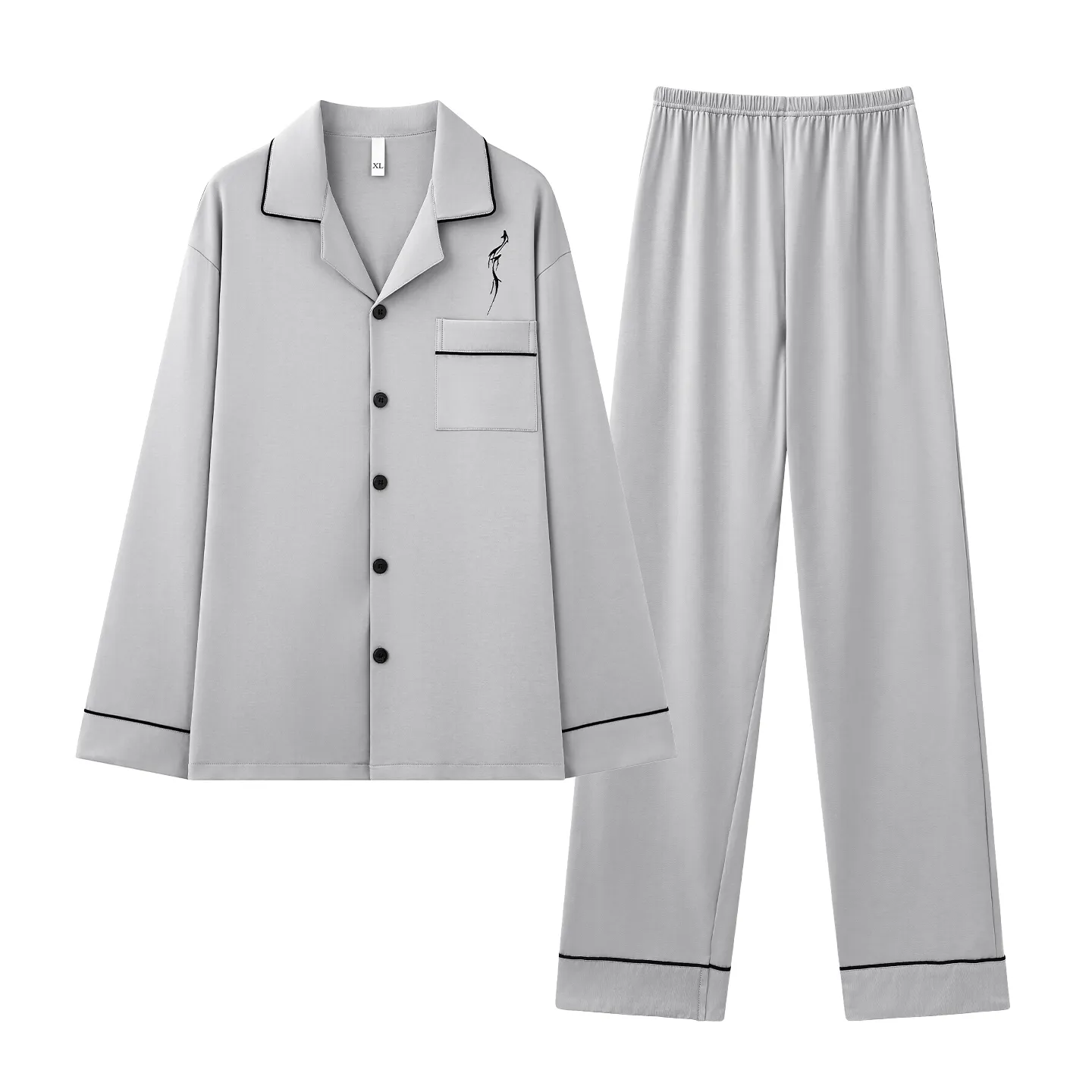 Couple Matching Autumn/Winter Long-Sleeve Stretch Cotton Pajama Set, High-Quality Solid Color Comfortable Loungewear for Men and Women · Wholesale · OEM · Worldwide Shipping - View 4